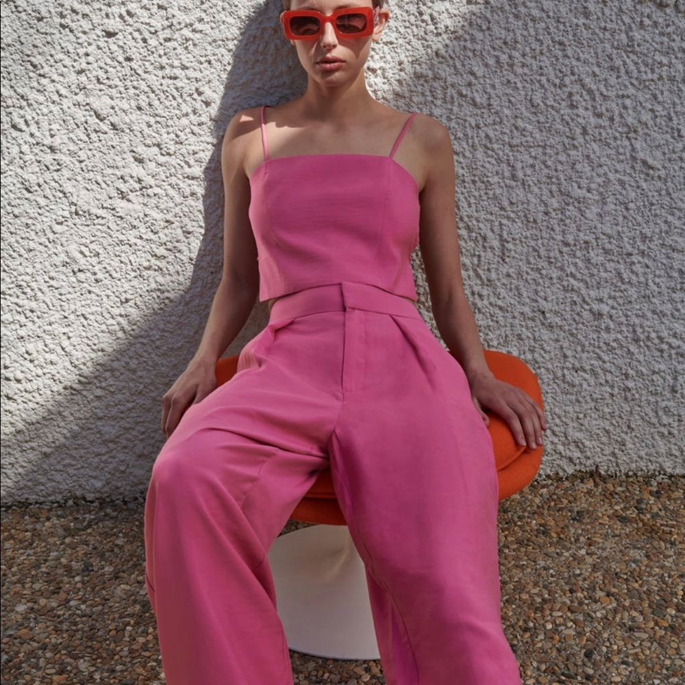 NBW Zara hot pink linen pants and matching crop top size xs pants and s top